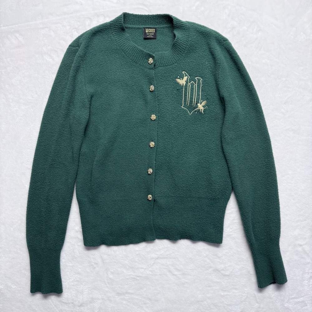 WICKED Paul Tazewell‎ Green Embroidered Button Front Cardigan Sweater LG